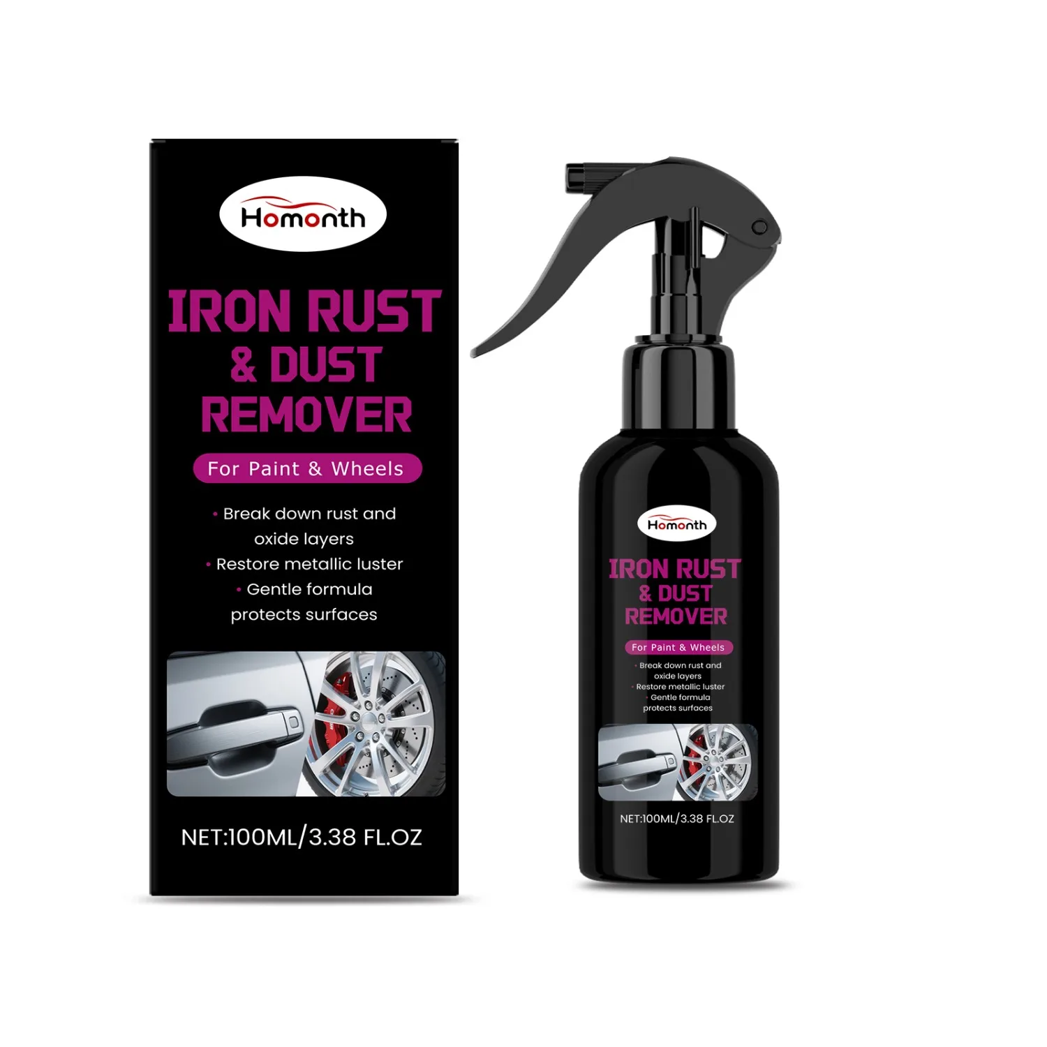 Wheel Hub Maintenance Rust Remover Spray,Dissolves Iron Oxide&Stains from Alloy Rims,Anti Corrosion Coating for Daily Protection