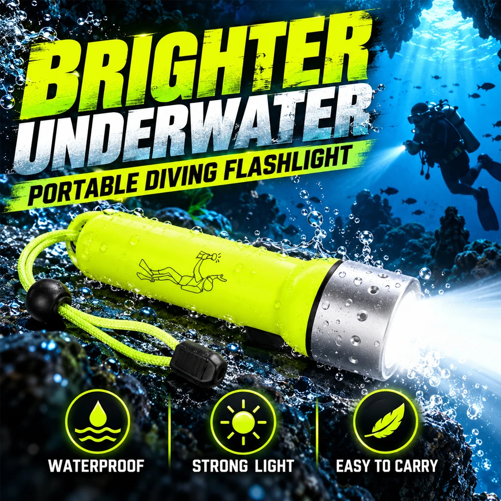 Professional LED Diving Flashlight Waterproof Underwater Torch High‑Beam Submersible Light for Diving Outdoor Home Emergency Use