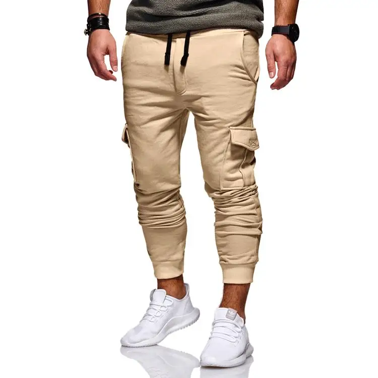 

2025 new trend hot sale fashion versatile pocket men's casual fashion solid color drawstring elastic multi-pocket sports pants
