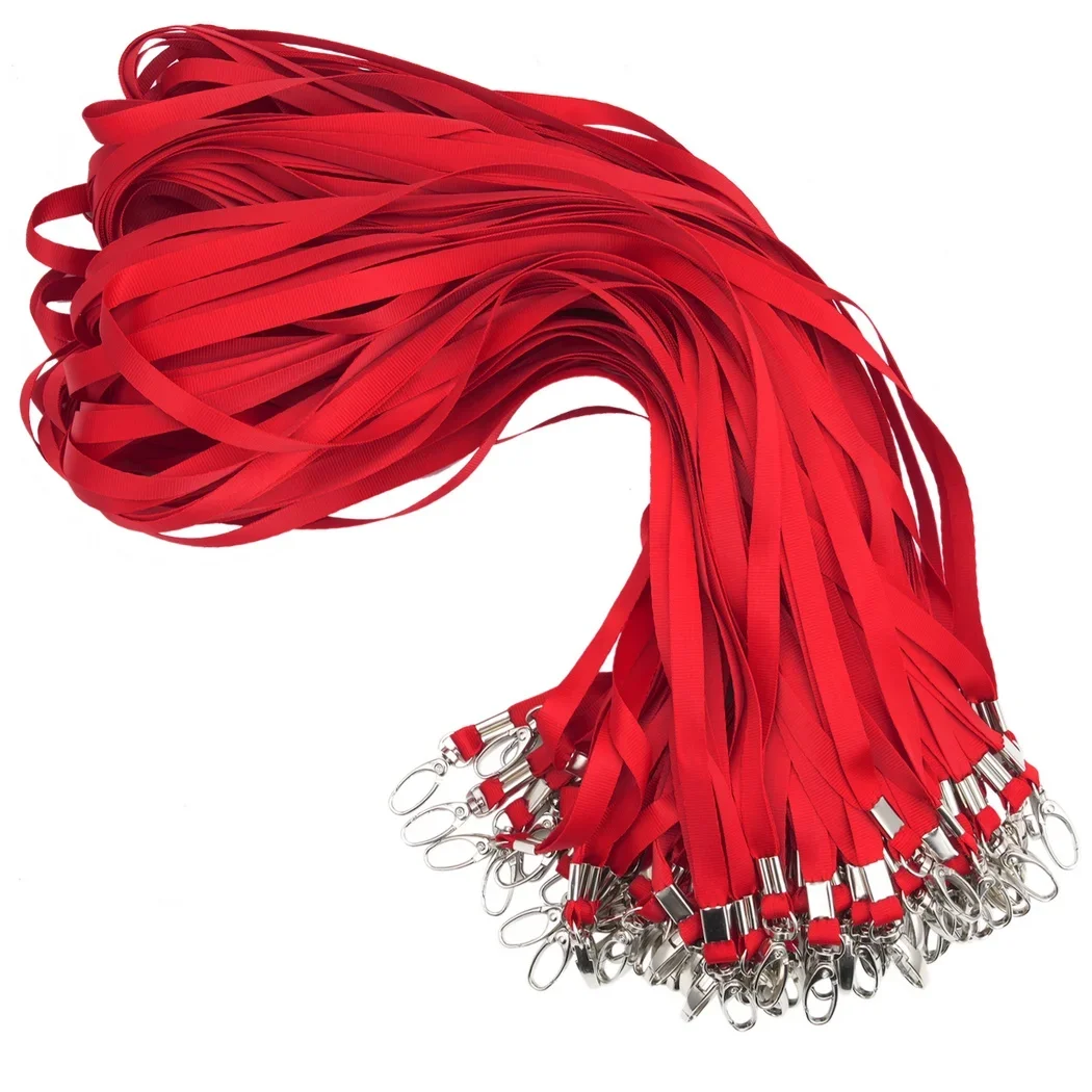 100Pcs Lanyards For ID Badges Bulk Red Neck Lanyards Polyester Flat Lanyards For Kids Adults Neck Straps For Office School Show