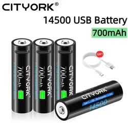 14500 AA USB Battery Rechargeable 3.7V 700mAh Finger Battery with Type-C Fast Charge Port for Led Flashlight Toys Mouse Headlamp
