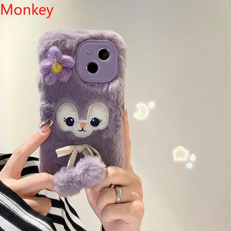 

Korean Cute Bunny Phone Case For iPhone 15 14 13 12 11 Pro Max X 7 8 Plus XR XS Max Warm Winter Plush Fur Protective Soft Cover