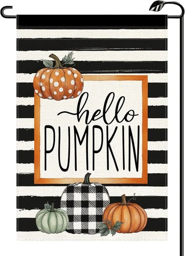 Hello Pumpkin Fall Garden Flag 12X18 Inch Vertical Double Sided Seasonal Autumn UUI GGX