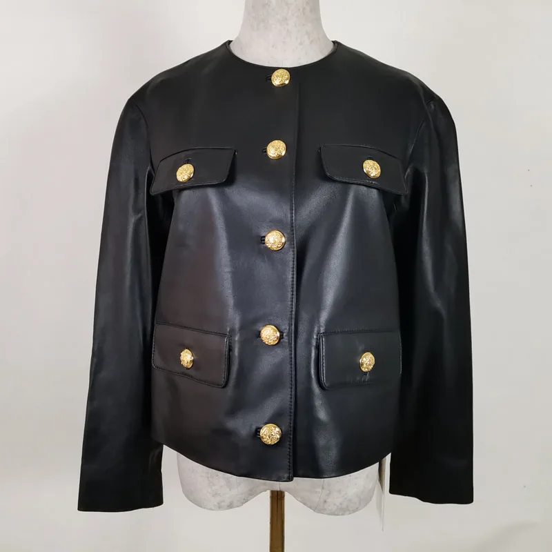 cappotto da donna primavera giacca in vera pelle o-collo colletto vestiti femminili vera pelle di pecora di alta qualità