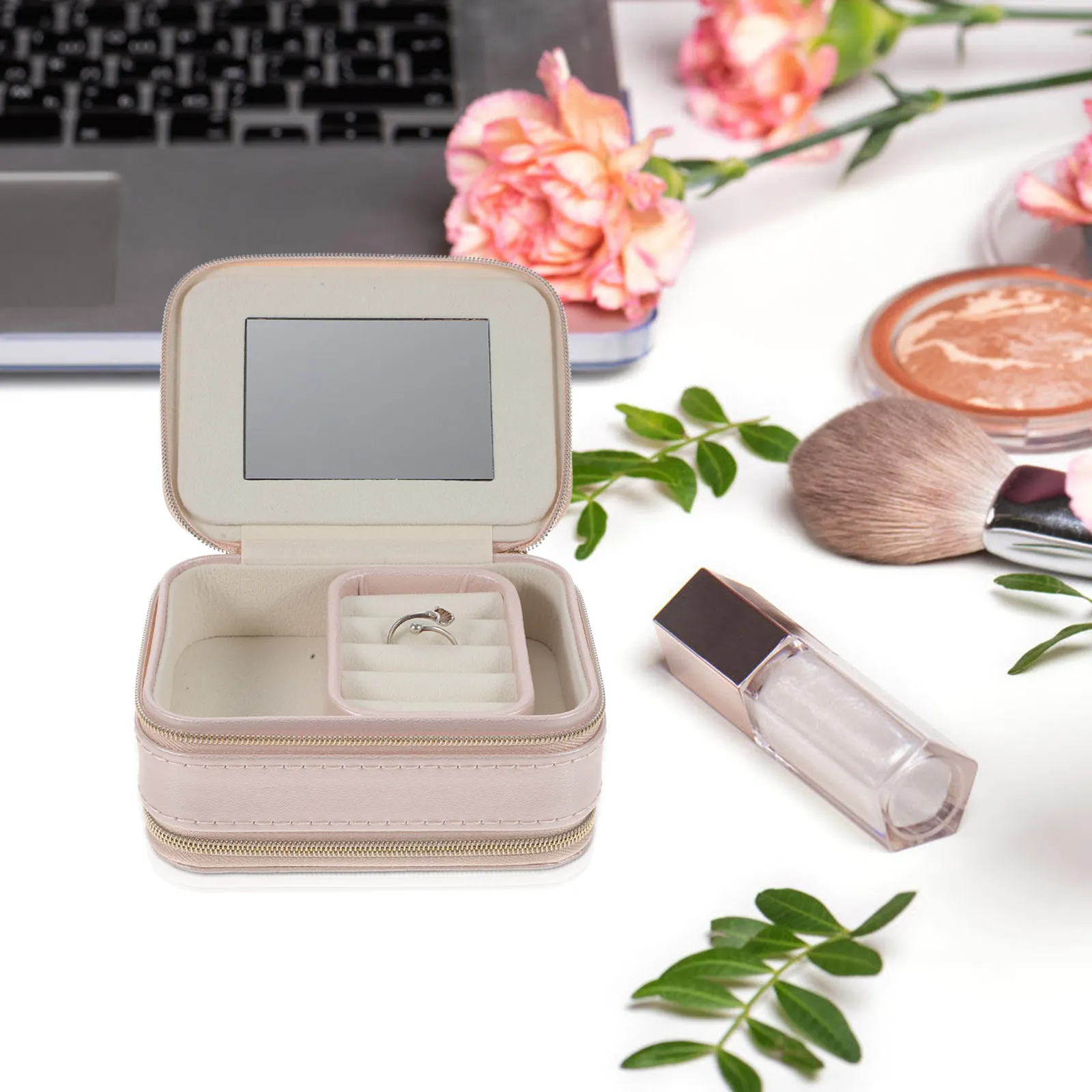 

Двухслойная шкатулка для украшений, портативный органайзер для путешествий, компактный футляр для хранения колец, серег, ожерелий, брошей, подарок