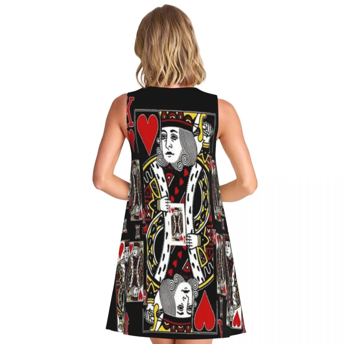 BLACK KING OF HEARTS CASINO PLAYING CARDS Women's Sleeveless Movie Watching Outfit Winter Dress Lightacademia New Arrival Dress