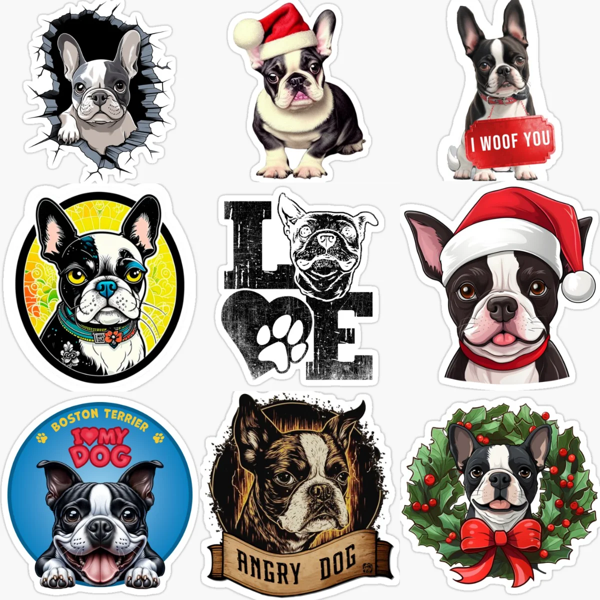 

Boston Dog Creative Pet Cute Waterproof Car Sticker for Decorate Car Van Bicycle Off-road Helmet Bumper Fridge Decal Accessories