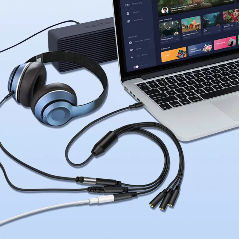1/8 3.5mm TRS Male To 3/4/5/6 Ports 3.5mm Female Jack Headphone Splitter Cable Stereo AUX Audio Adapter for PC MP3 MP4TV Speaker