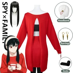 Anime SPY Yor Forger Cosplay Costumes Yor Briar Red Sweater Dress with Shoes Wig and Weapon Props for Women Girls