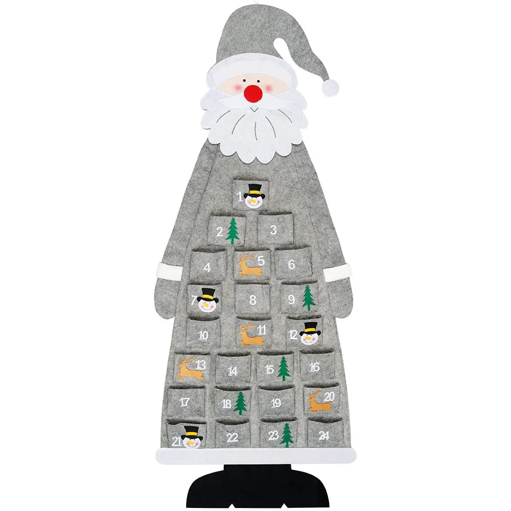 Christmas Felt Advent Calendar Wall Hanging Santa Advent Calendar with Pockets 24 Days Reusable Gray