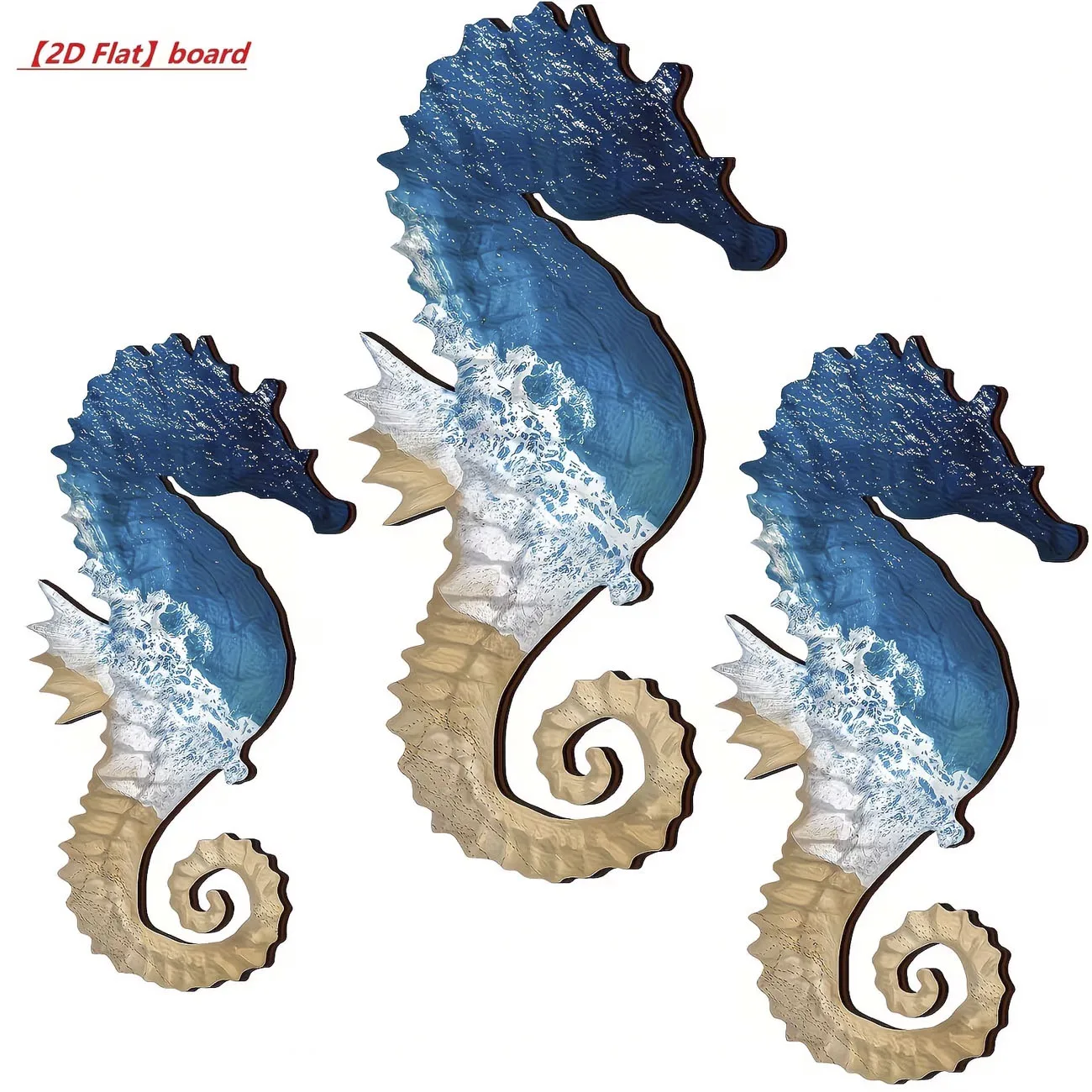 3Pcs Ocean Wave Seahorse Wooden Wall Decor Set, Coastal Nautical Seahorse Wall Art