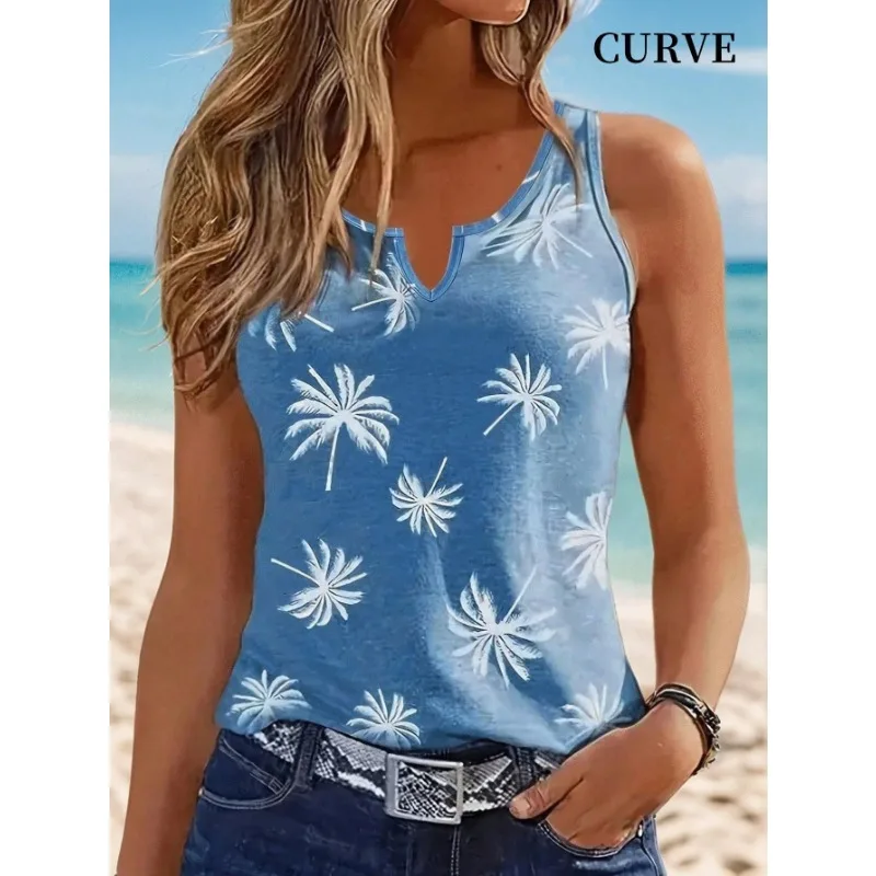 

Плюс размер 1XL-5XL, женская мода, удобный жилет с v-образным вырезом, женская повседневная майка без рукавов с принтом