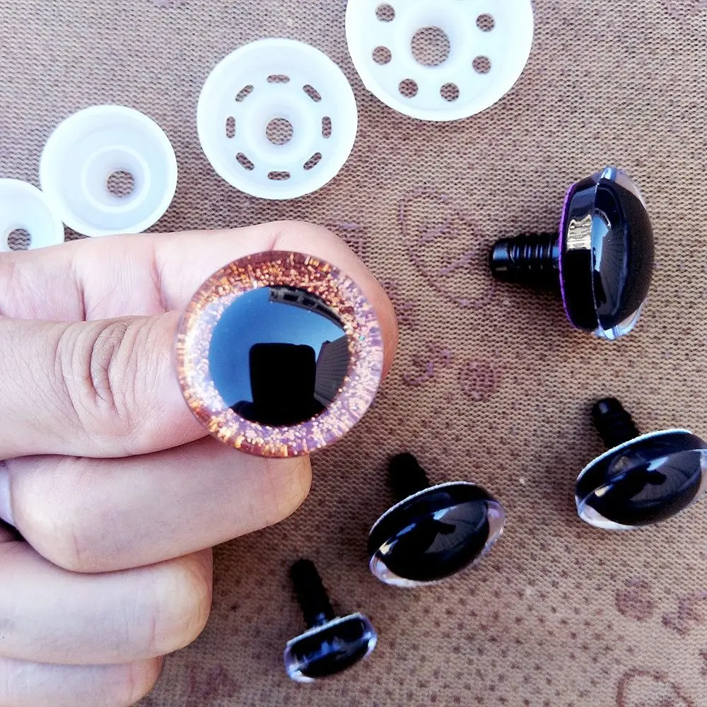 20pcs/set 12mm 3D Sparkling Crystal Cat's Eyes Plastic Resin 8 Colors Bear Animal DIY Dolls Eyes With Flash Pad Parts