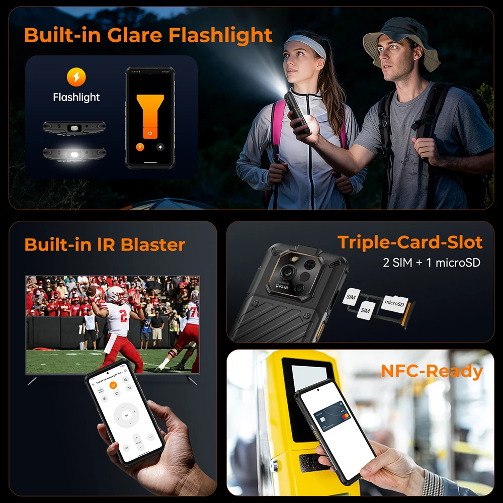 هاتف RugOne Xever 7 Pro 5G المتين، التصوير الحراري، نظام التشغيل Android 15، ذاكرة وصول عشوائي (RAM) بسعة 512 جيجابايت وذاكرة قراءة فقط 12 جيجابايت وذاكرة وصول عشوائي (RAM) بسعة 12 جيجابايت وشاشة 6.67 بوصة ودقة 120 هرت