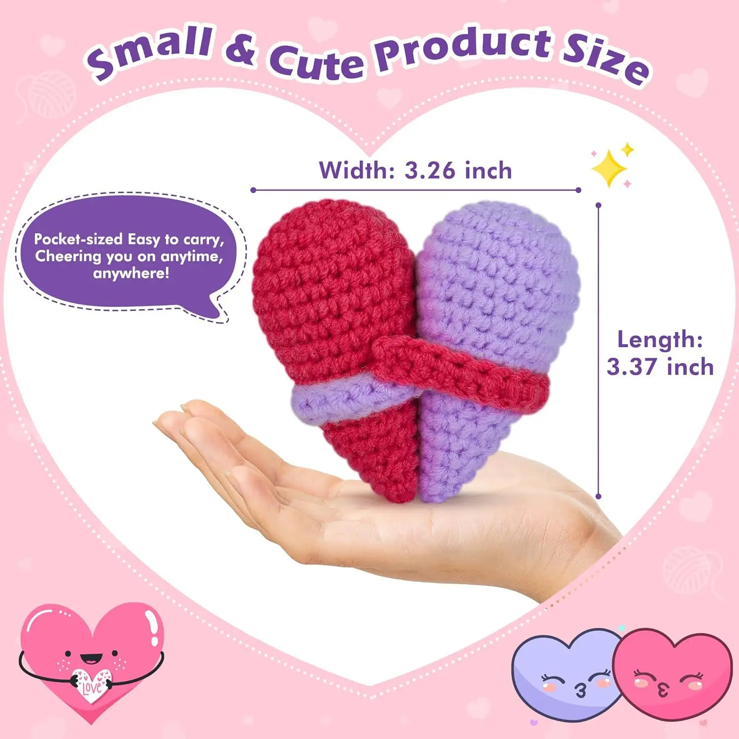 Creative Handmade Crochet Heart Hug Dolls with Card Emotional Support Desktop Ornament Home Room Decoration Valentine's Gifts