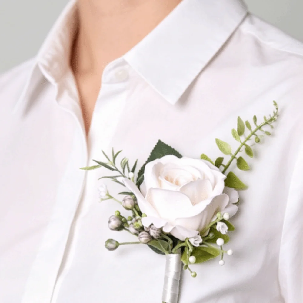 

Elegant Boutonniere Flowers Artificial Silk Flowers Exquisite Wedding Accessories Pearl White White Roses Wrist Corsage
