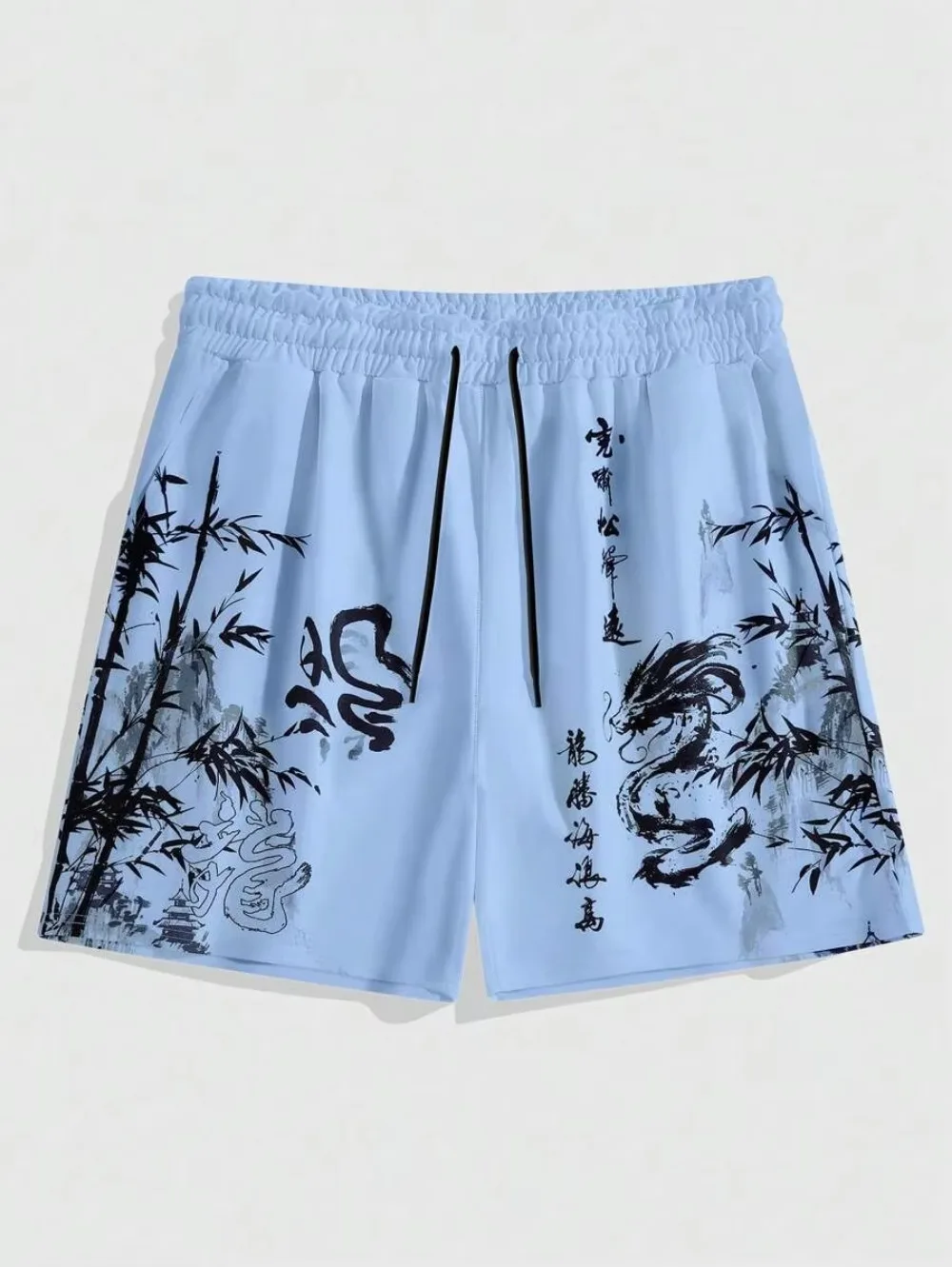 Dragon-patterned Bamboo Shadow 3D Print Men Summer Loose-fitting Casual Breatha Quick-dry Hawaiian Seaside Beach Surfing Shorts