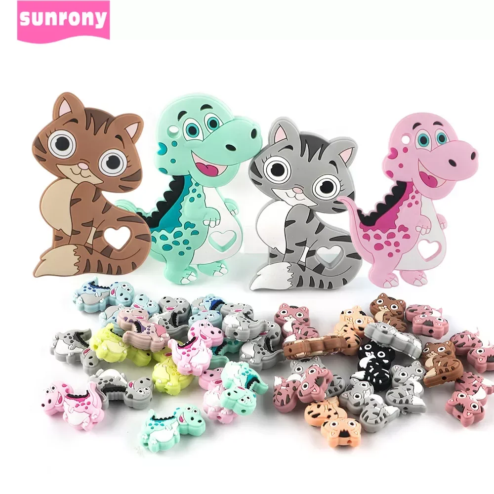 

Новый мультяшный Кот Sunrony, динозавр, силиконовые бусины, подвески, пищевой класс для DIY браслетов, ожерелий, ювелирные аксессуары