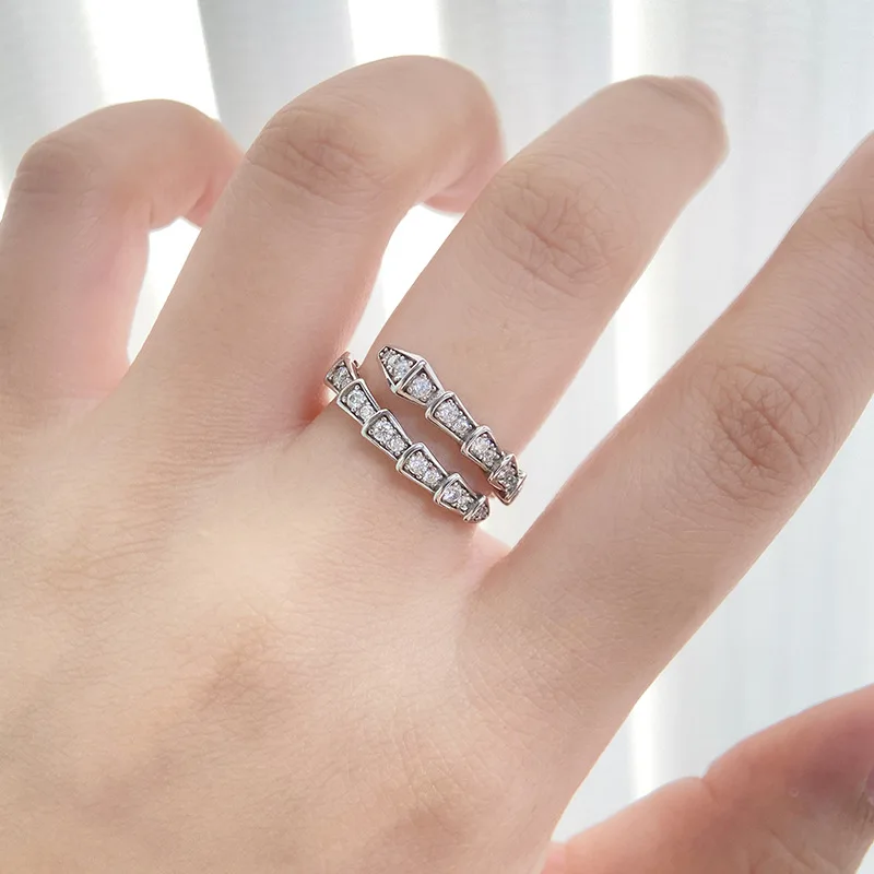 

M-JAJA Moissanite Snake Ring Adjustable Wedding Band 925 Sterling Silver Snake Bone Open Diamond Ring for Women/Men Jewelry Gift