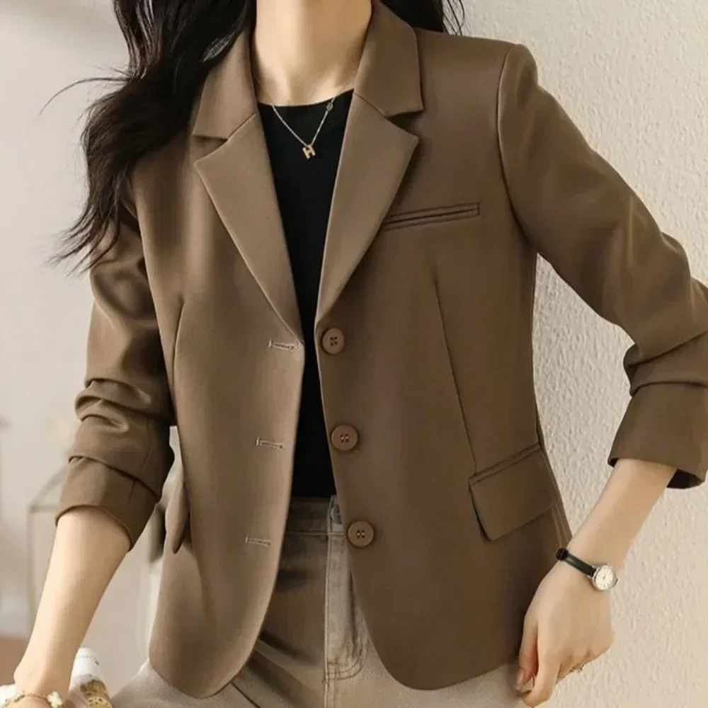 ポップな韓国風レディースアウター、無地カジュアルコート＆ジャケット、若々しい女性のためのエレガントな服、2025年新作