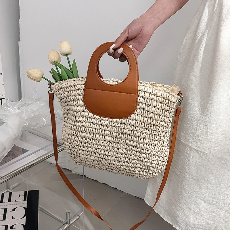 New Women Summer Weave Beach Bag borsa a tracolla borsa asual borsa popolare fatta a mano intrecciata cestino vacanza pochette di paglia Tote