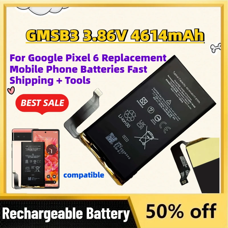 

New GMSB3 3.86V 4614mAh Rechargeable Li-Ion Battery for Google Pixel 6 Replacement Mobile Phone Batteries Fast Shipping + Tools