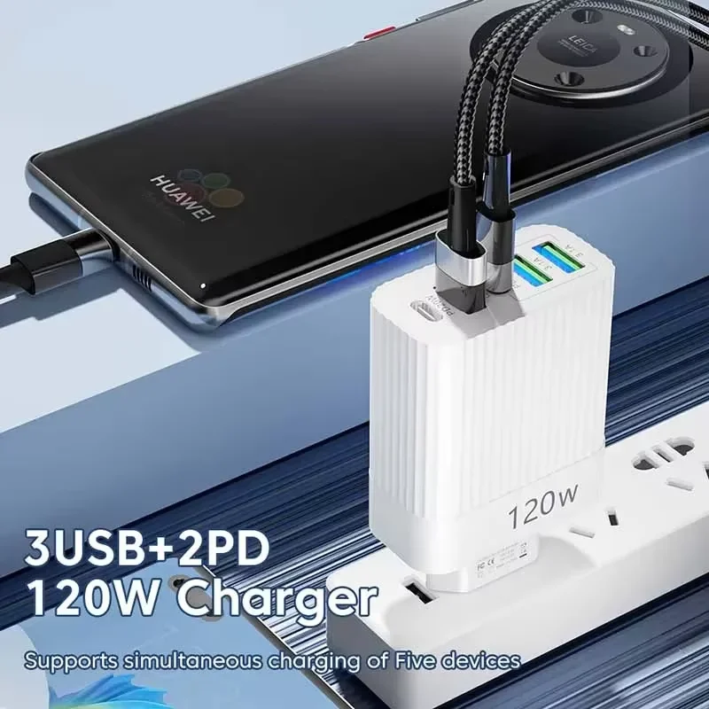 Xiaomi 120W Fast Charging Type C PD Charger Multi Ports USB Phone Charge Adapter For iPhone  Samsung Oneplus Pixel Cellphones