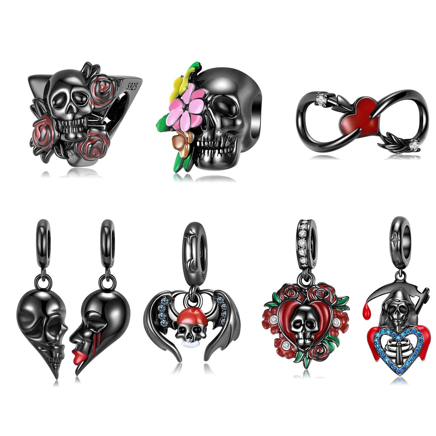 

Подвеска женская из серебра 925 пробы с черепом и цветком