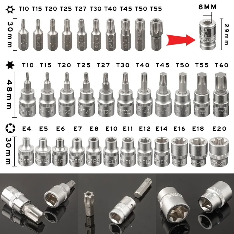 34PCS Drive Deep Socket Set CRV Hand Tools 6 Point Hex Car Repair Tools Sockets Chrome Vanadium Steel For Car Repairing
