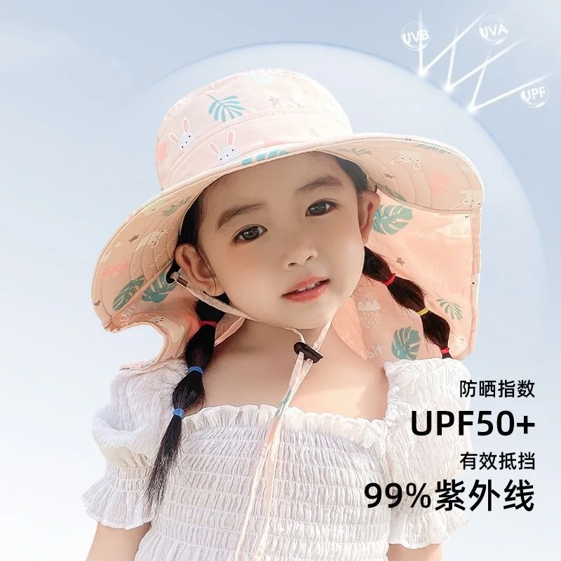 Anti UV Kids Summer Baby Sun Hat Bucket Cap With Whistle For Girls Boys Outdoor Neck Ear Cover Beach Cap