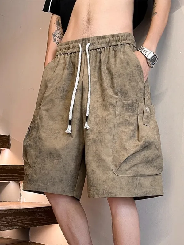 

Large Size Men's Tie Dye orts Casual American Retro Multi-ket Workwear Five-Part Pants Trendy Brand Summer Leisure Trousers