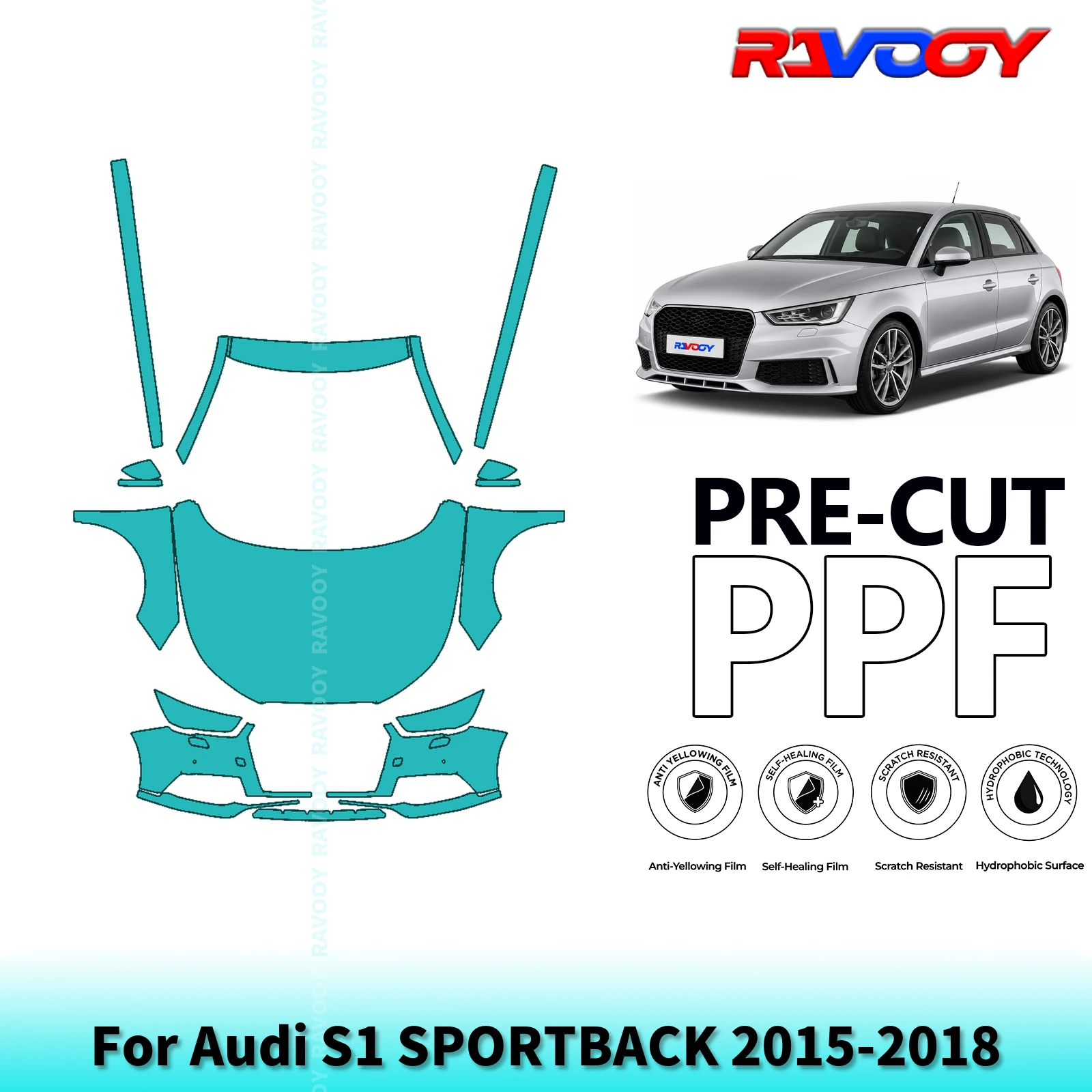 For Audi S1 SPORTBACK 2015-2018 Full Front+Side Skirts 8.5Mil Pre-Cut Paint Protection Film PPF Stone Chip Kit Clear/Matte/Black