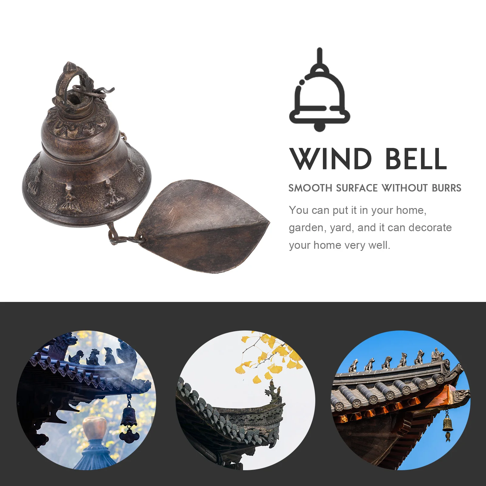 

1Pcs Mini Brass Wind Chime Hanging Bell Temple Home Garden Yard Outdoor Decorative Bell Brass Wind Chime Decor