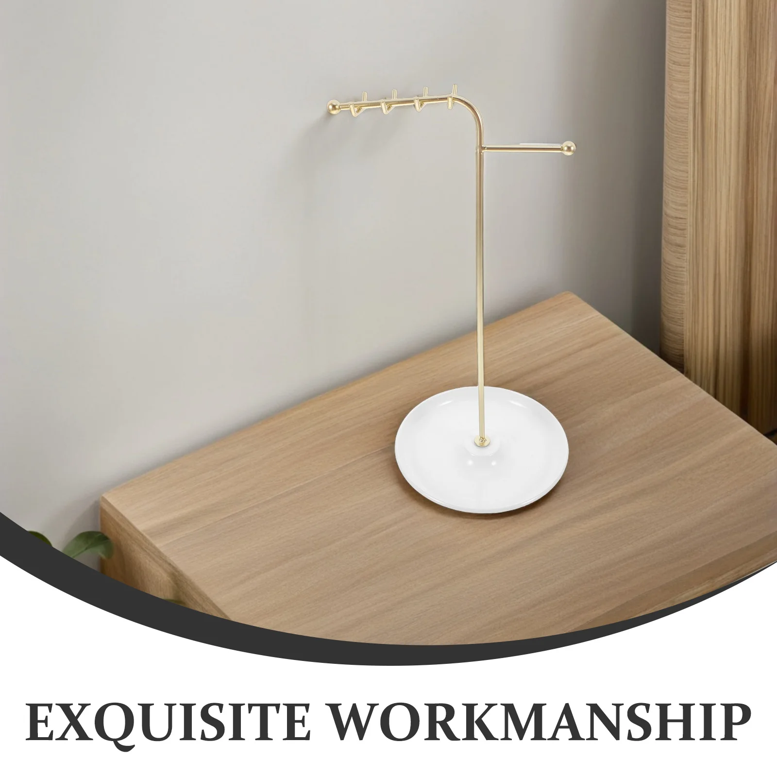 حامل قلادة على شكل حرف T، حامل عرض المجوهرات، صينية معدنية بسيطة، منظم موفر للمساحة للأقراط والإكسسوارات المعدنية للمنزل #4