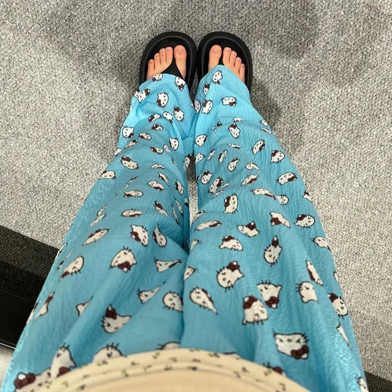 Sanrio Hello Kitty женские пижамные штаны Kawaii мультфильм летние спальные штаны тонкий стиль повседневная одежда для сна брюки домашняя одежда новинка