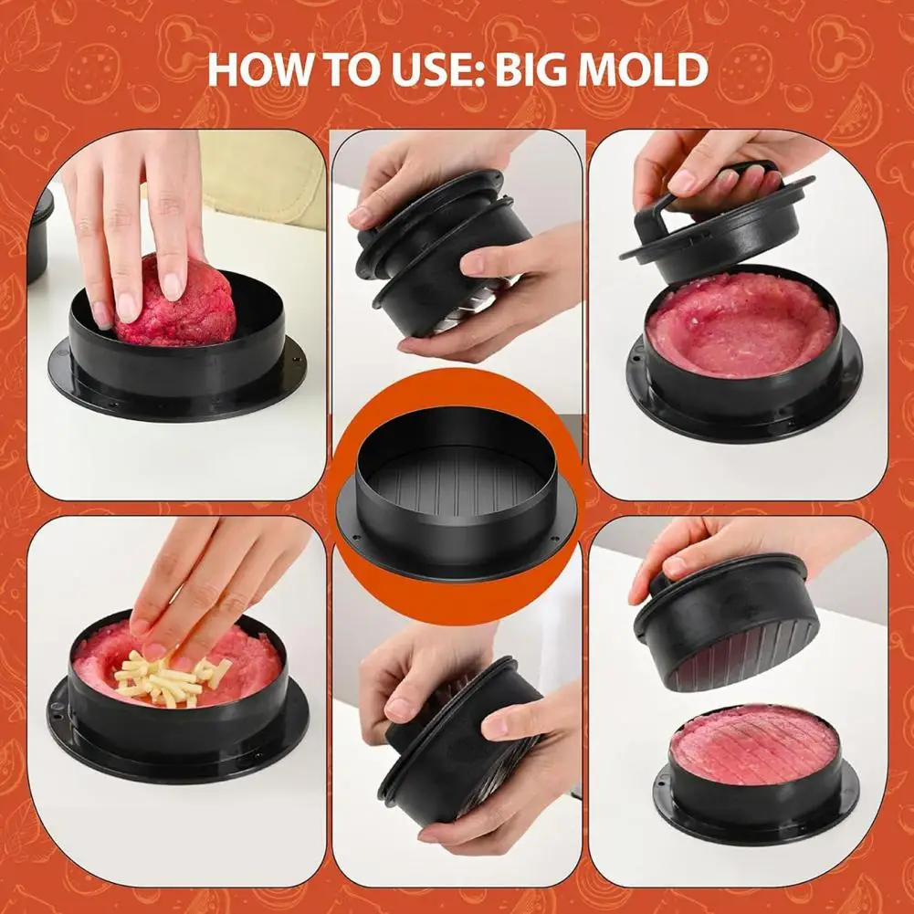 Burger Patty Press 3-in-1 Burger Press Set Stuffed Burger Patty Maker Durable -free Plastic Hamburger Press for Grilling Sliders