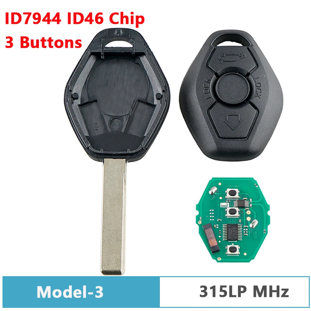 3 Buttons 433MHz/315MHz/868MHz Remote Key with ID46/7944 Chip Fit for BMW CAS2 3/5 Series E46 E60 E83 E53 E36 E38 Car Remote Key