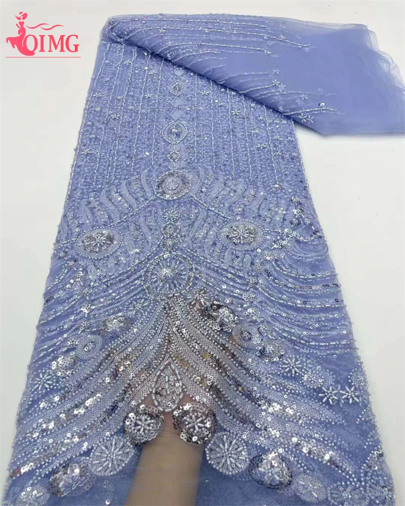 

2024 Elegant African Tulle Beaded Lace Fabric with Groom and Sewing Sequins French Net Mesh Laces Fabric For Party Wedding Dress