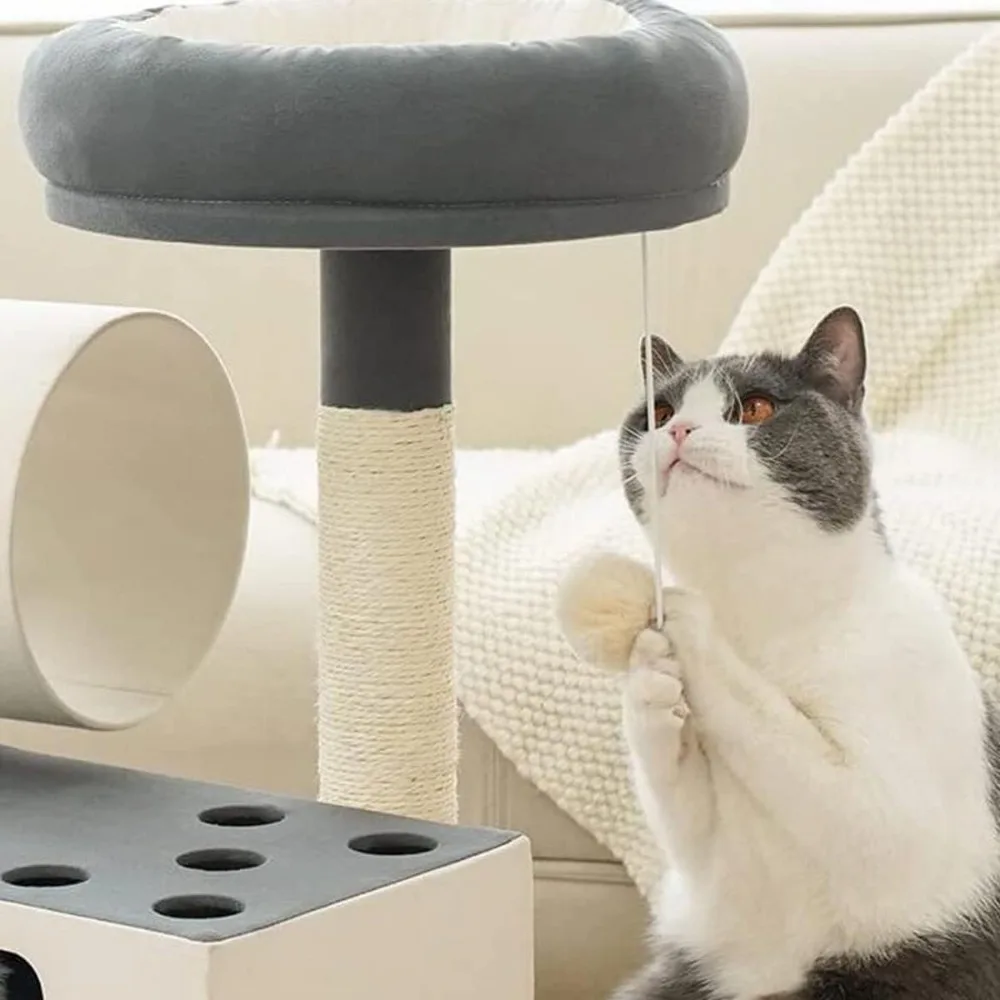 Contemporary Cat Tower with Multiple Levels, Scratching Board, and Jumping Platforms