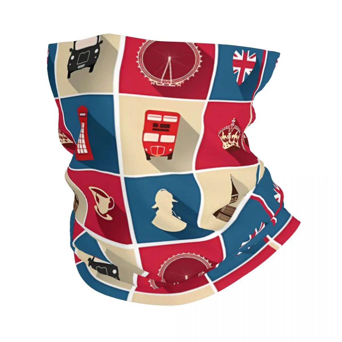 Retro British Red Blue London Scarf Neckerchief Neck Face Mask Polyester