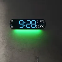 Large-screen LED ambient light wall clock temperature date week display remote control home living room decorative wall clock