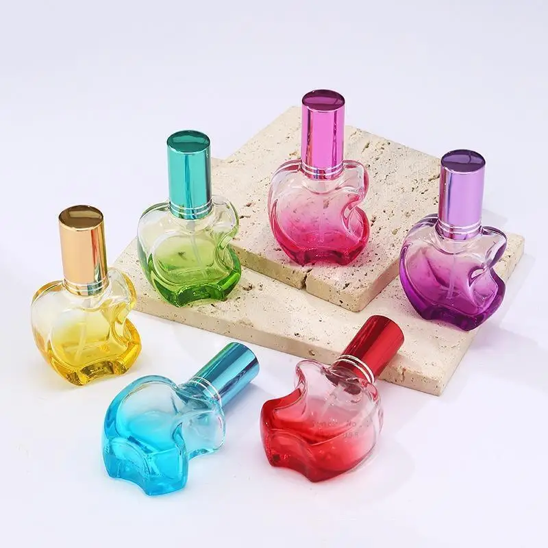 

12ml Colorful Apple Shaped Empty Glass Perfume Bottle Small Sample Portable Parfume Refillable Scent Sprayer Bottle