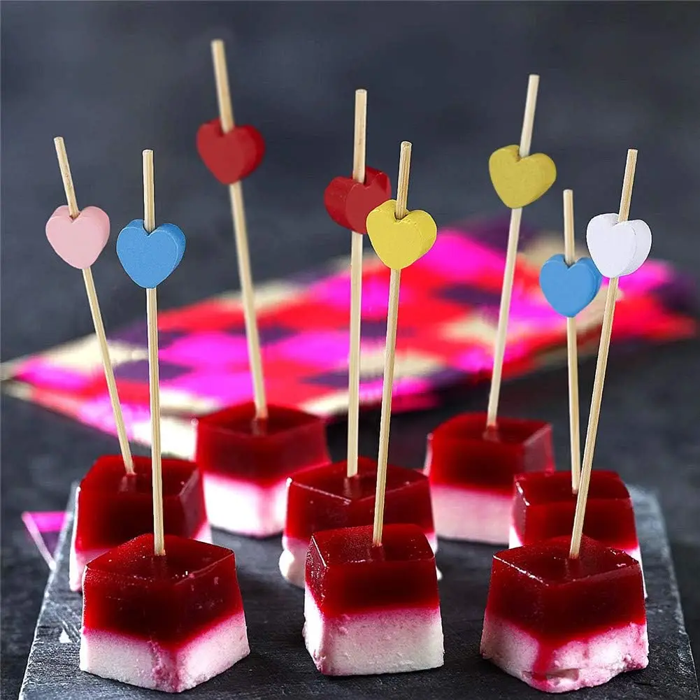 10000pcs Heart Cocktail Picks Bamboo Fancy Toothpicks for Wedding Valentines Party Food Drinks Garnish Fruit Skewer Sticks