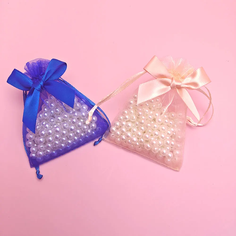 10/20pcs Bowknot  Jewelry Bags Organza Gift Bag 9x12 10x15 Wedding Party Jewelry Candy Drawstring Packaging Pouch Gift Bag