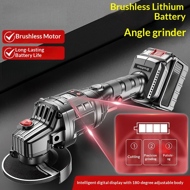 Electric Intelligent Brushless Lithium Angle Grinder Electric Rechargeable High-Power Grinder Grinder Polishing Cutting Grinder