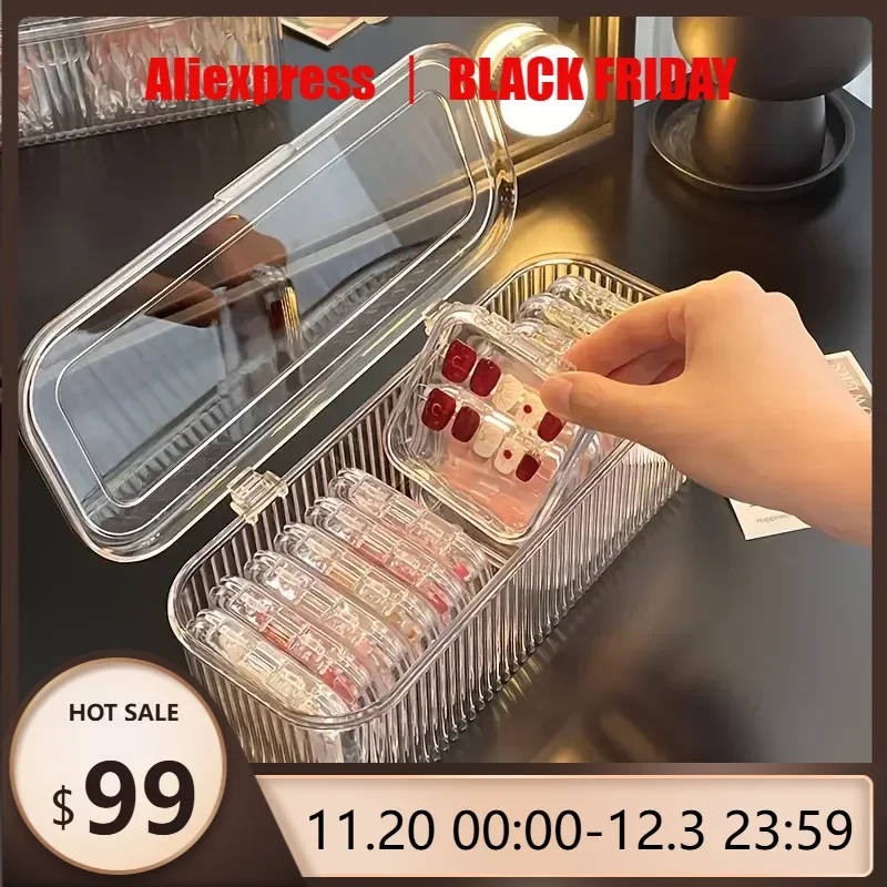 1pc 아크릴 프레스 온 네일 주최자 (뚜껑 포함)-거짓 손톱 용 투명 방진 보관함 메이크업 브러쉬 & 파우더 퍼프 Dropship