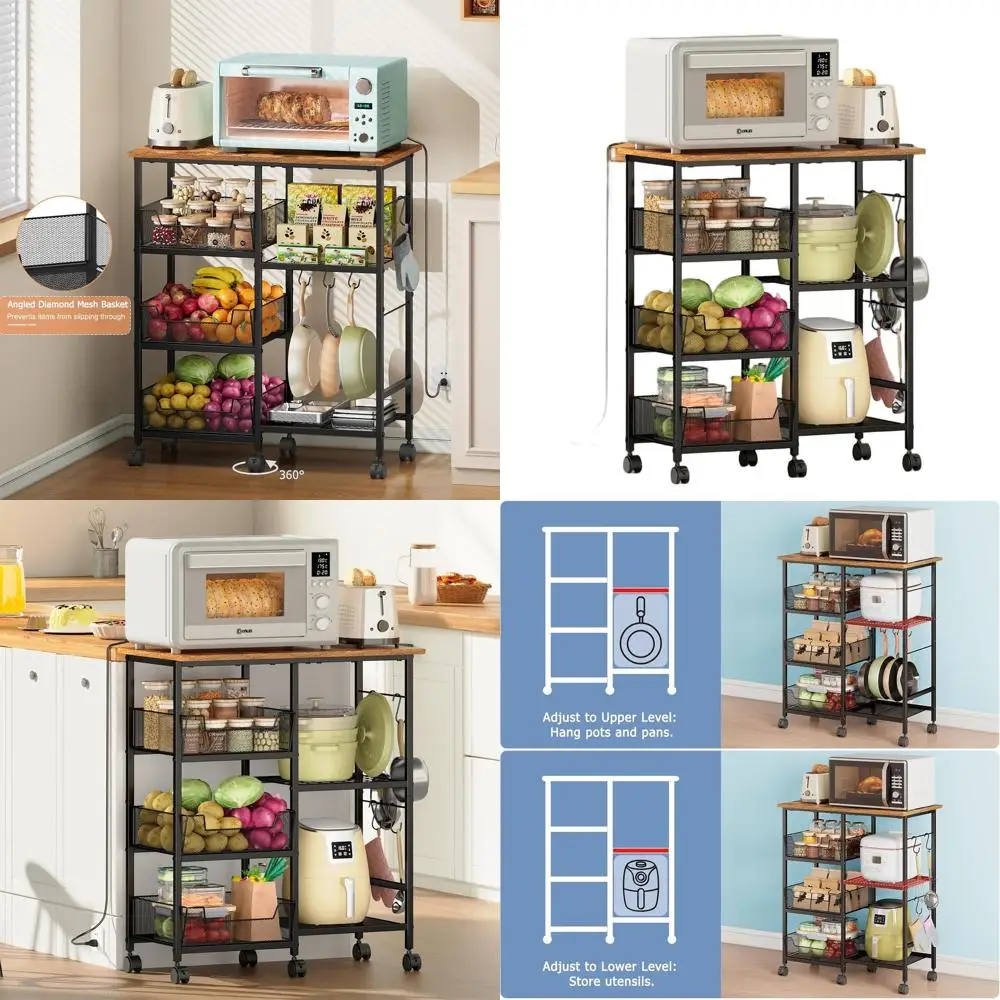 

Adjustable Shelf Kitchen Island Cart with Lockable Wheels, 27.75L × 15.35W, for Kitchen & Coffee Bar Use