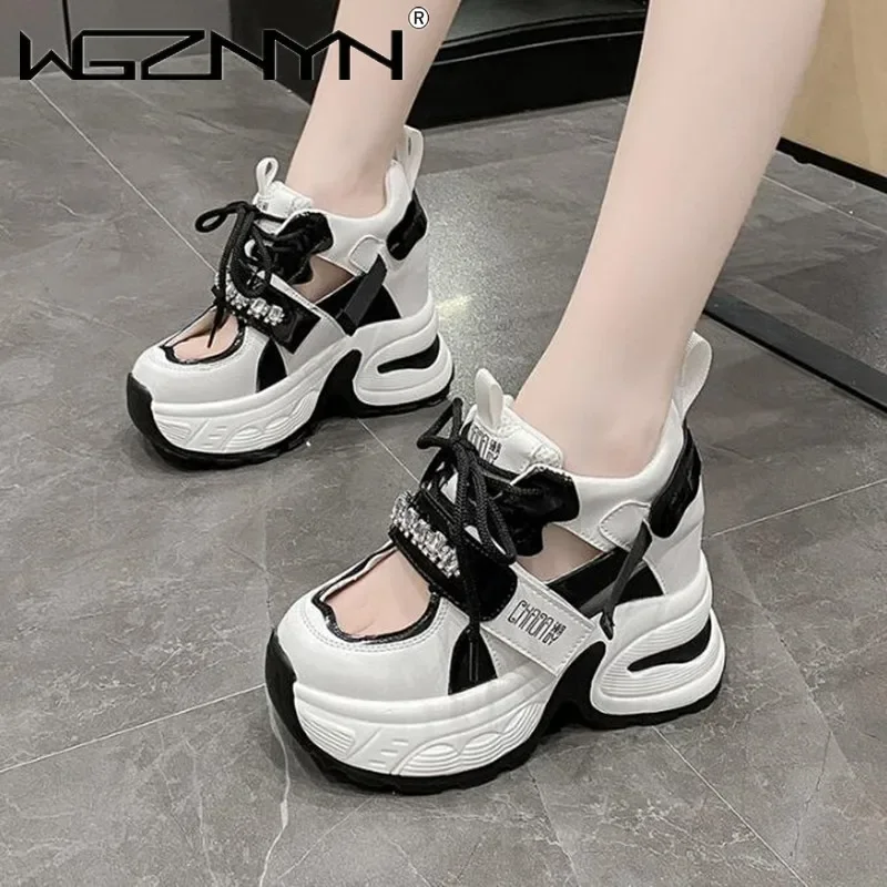 NEW Heels Women Thick Bottom Wedge Sneakers Hollow Out Gladiator Breathable New Summer Shoes Woman Bling Leather Chunky Sandals image 3