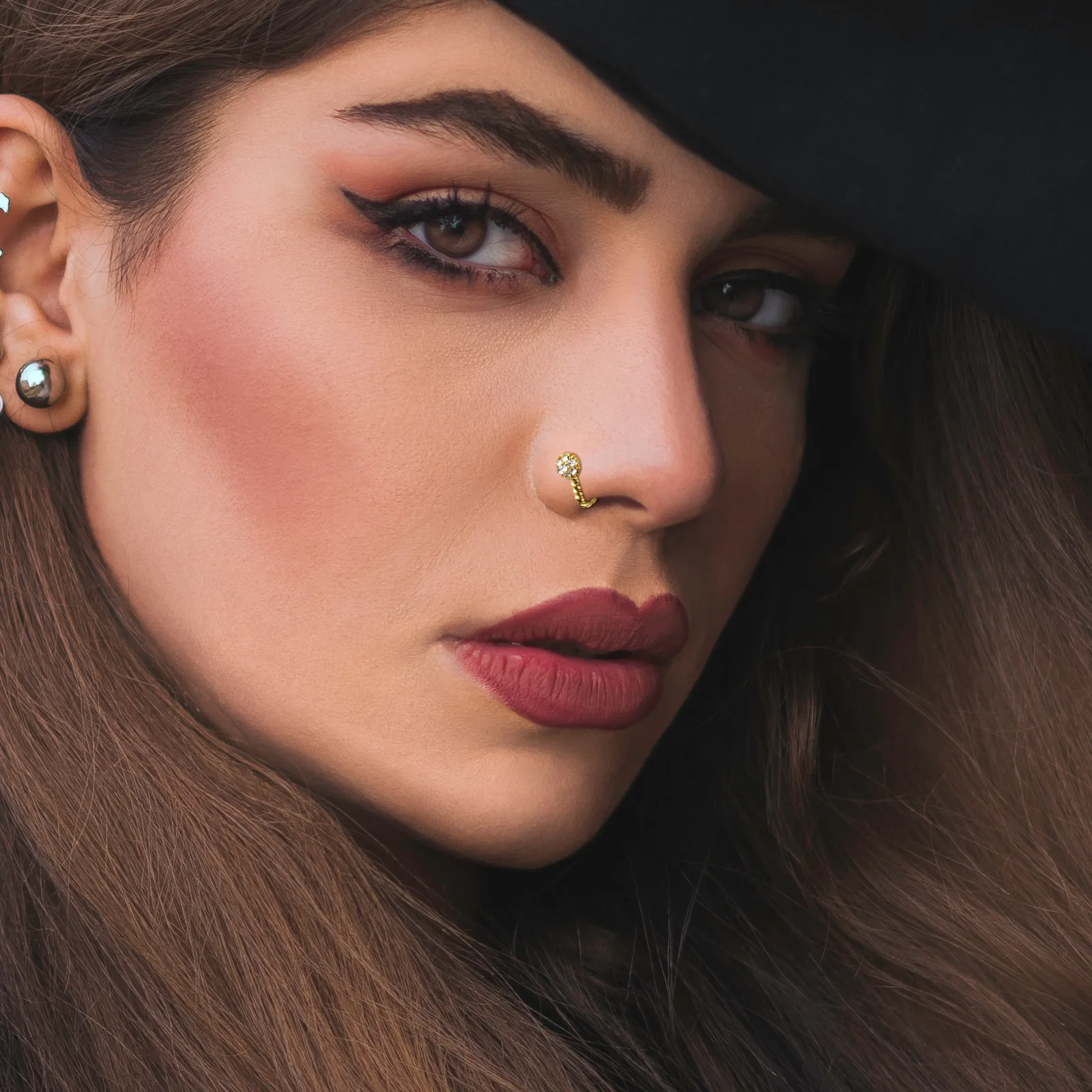 Fashion trend U-shaped fake nose ring with diamond crown nose stud without hole nose clip piercing piercing nose ring