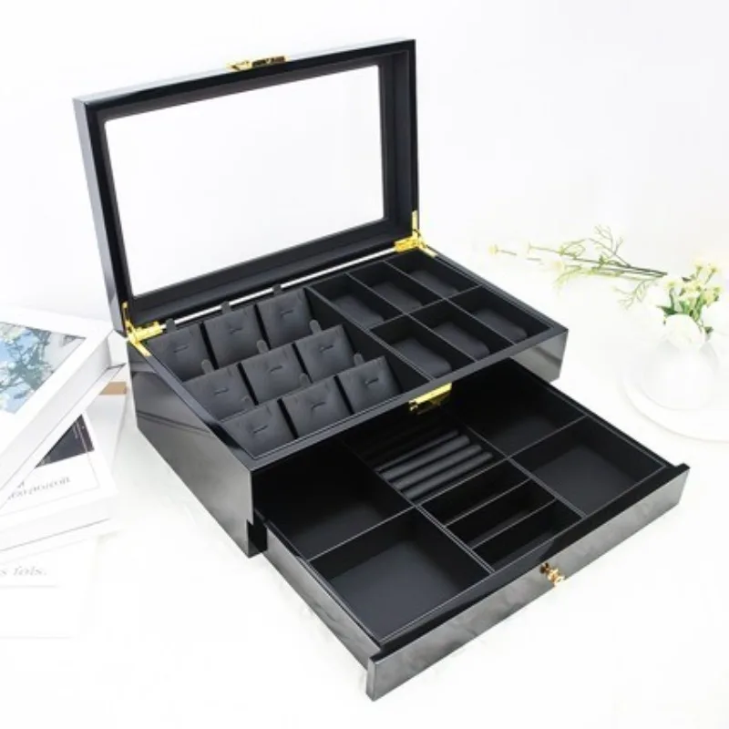 Necklace Jewelry Box Transparent Jewellery Display Boxes Double Layer Bracelet Trinket Case Exquisite Wooden Organize Cases